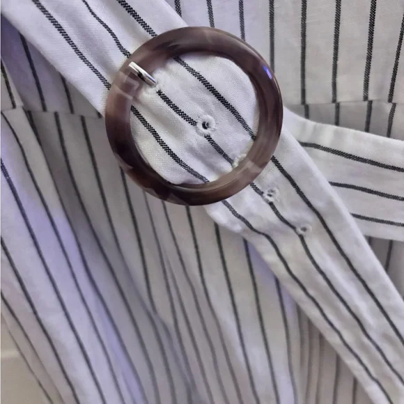 LOFT White Sleeveless Pinstripe Belted Jumpsuit - Picture 7 of 9